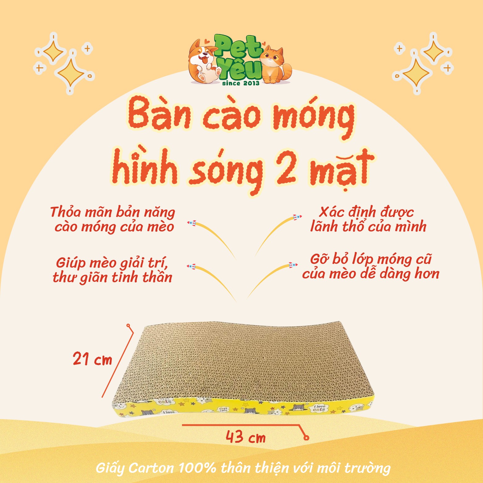 Bàn cào hình sóng hai mặt cho mèo