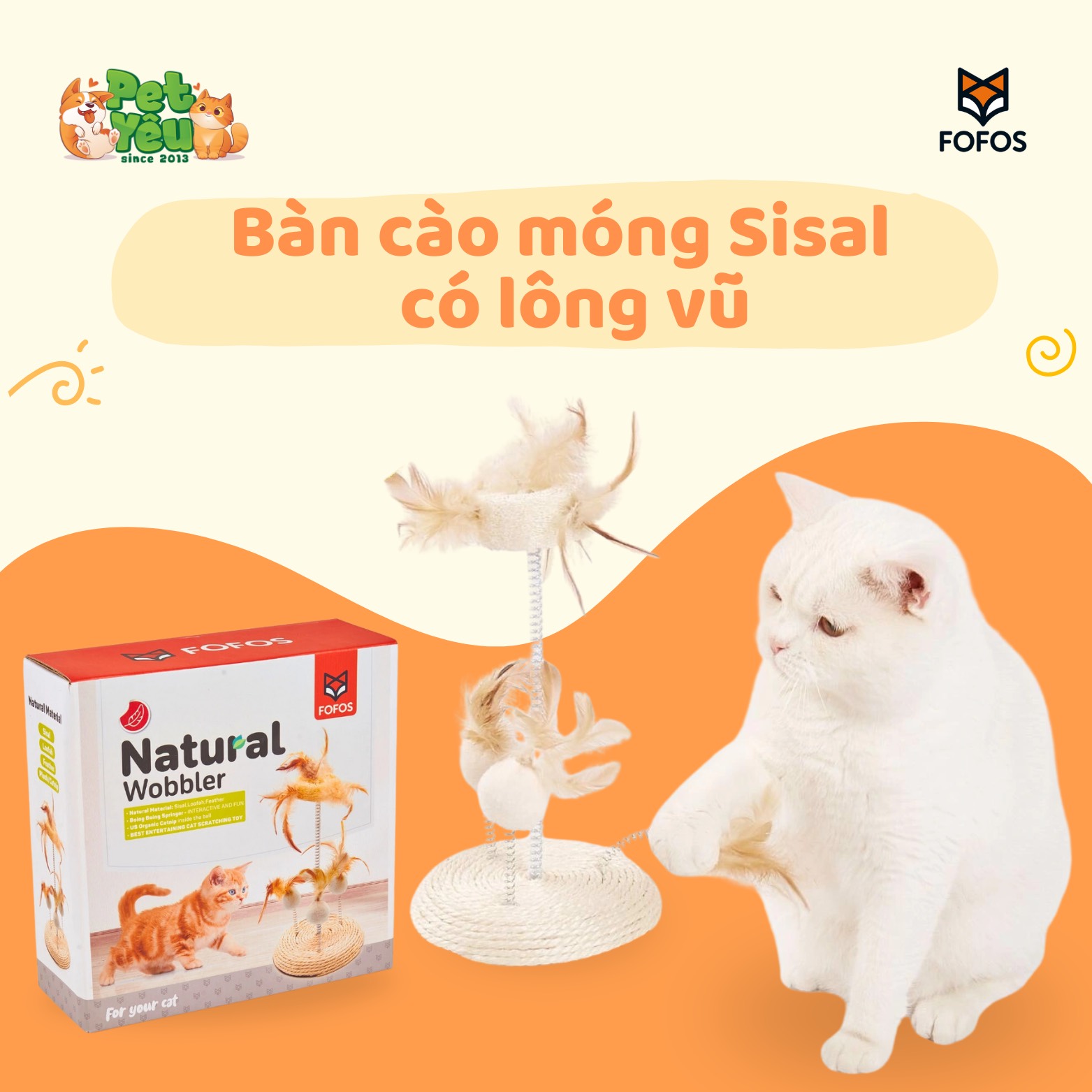 Bàn cào móng Sisal kết hợp lông vũ FOFOS dành cho mèo