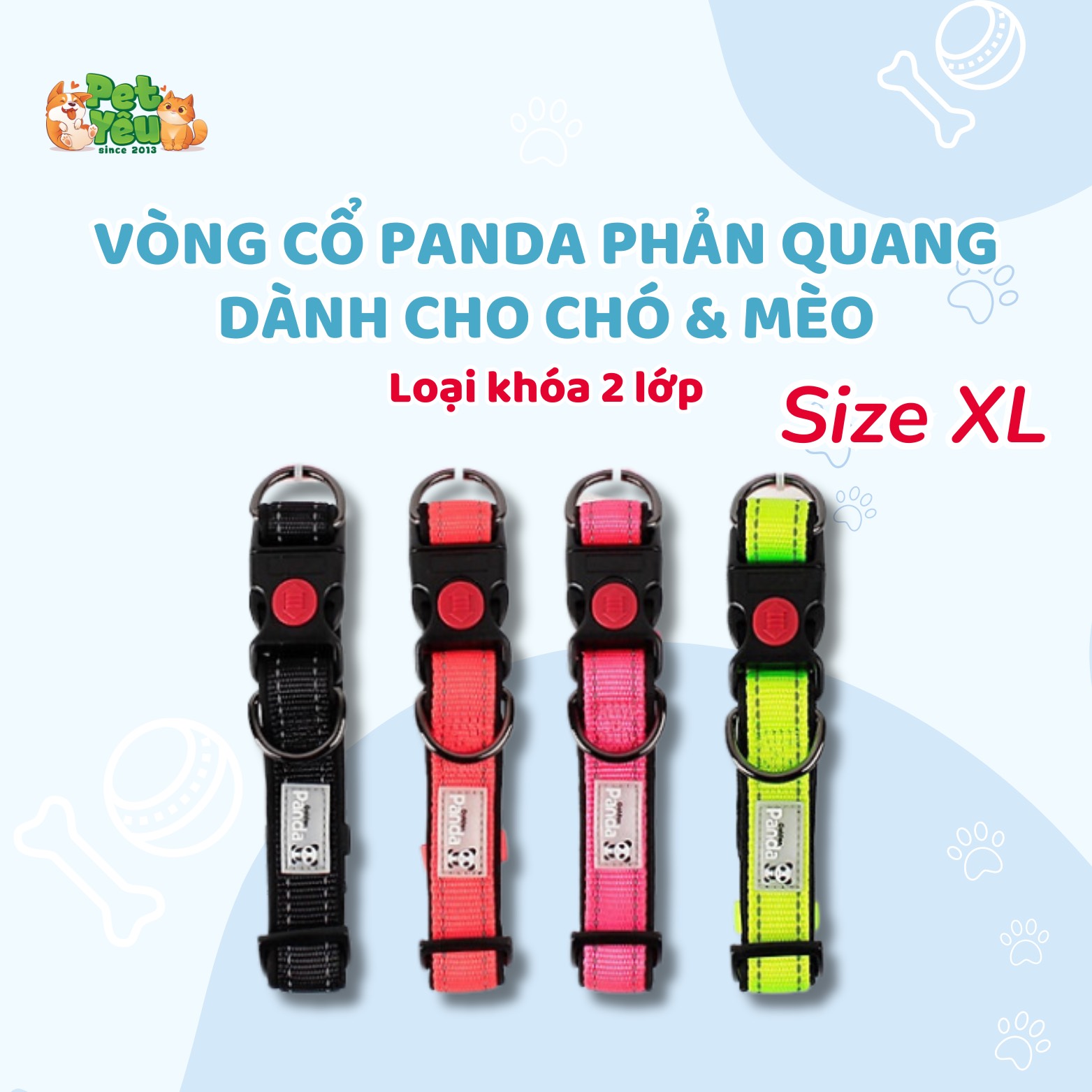Vòng cổ Panda phản quang dành cho chó & mèo - size XL