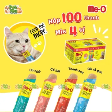Súp thưởng dạng kem cho mèo ME-O Creamy Treats - Hộp 100 thanh Mix 4 vị