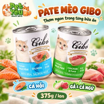 Pate GIBO Cho Mèo Dạng Thịt Mềm Thơm Ngon - Lon 375G