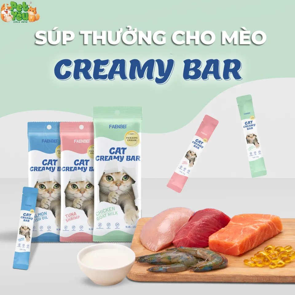 Súp thưởng Creamy FAENBEI dành cho mèo từ 3 tháng tuổi - Gói 60G (4 Que x15G)