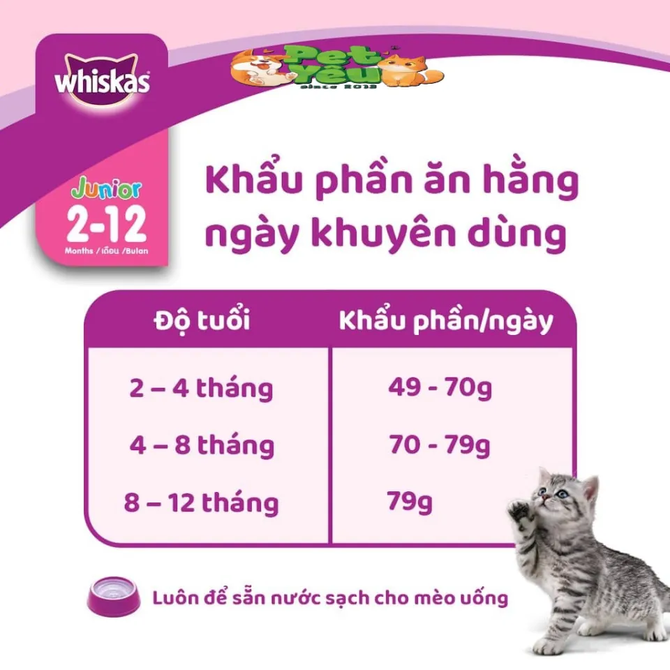 THỨC ĂN HẠT WHISKAS CHO MÈO CON (2-12 THÁNG) - TÚI 1,1KG & 2,7KG