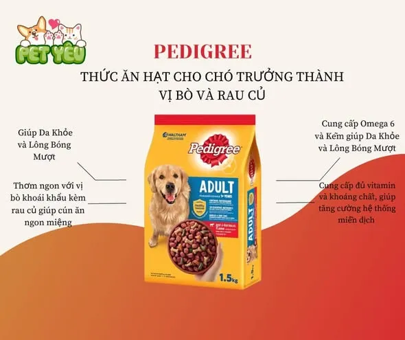 Thức ăn hạt Pedigree dành cho chó lớn - Túi 1,5Kg