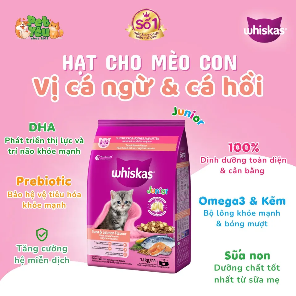 THỨC ĂN HẠT WHISKAS CHO MÈO CON (2-12 THÁNG) - TÚI 1,1KG & 2,7KG