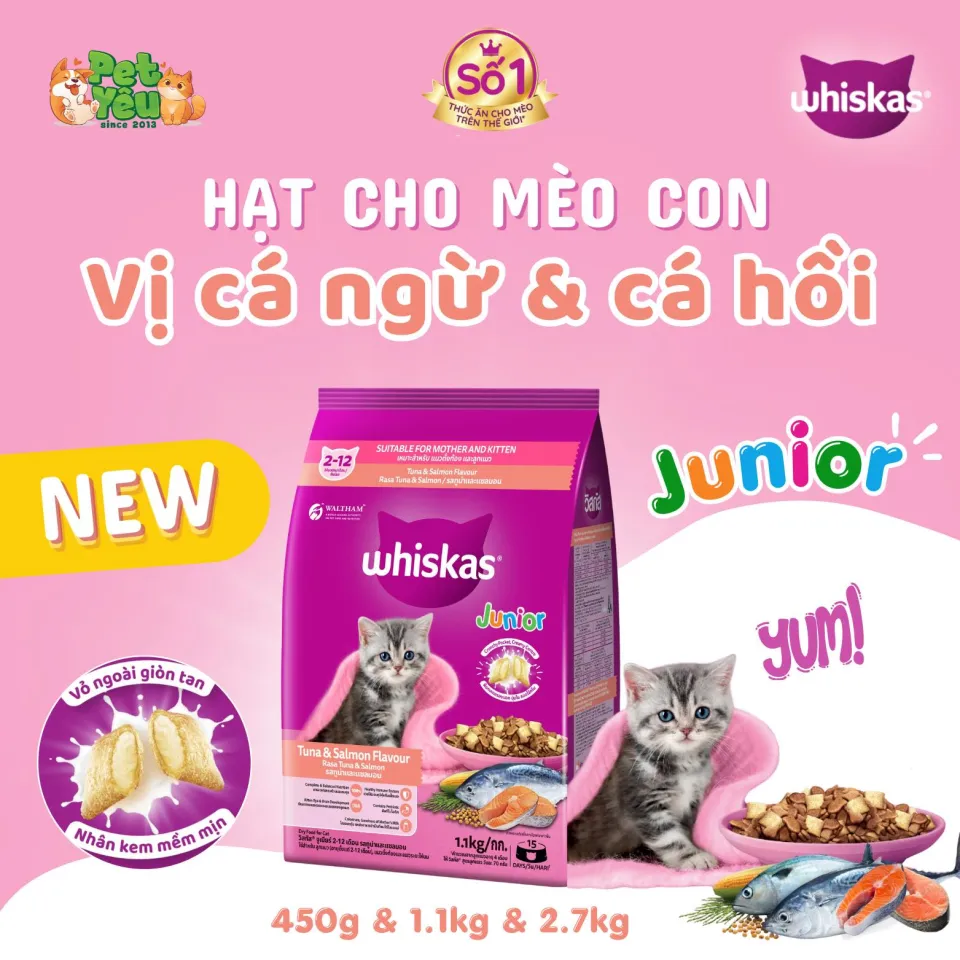 THỨC ĂN HẠT WHISKAS CHO MÈO CON (2-12 THÁNG) - TÚI 1,1KG & 2,7KG