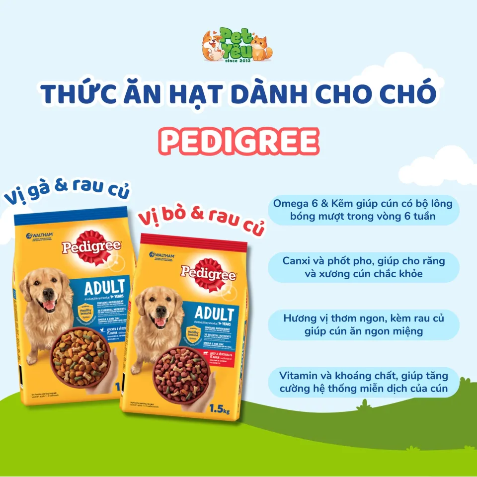 Thức ăn hạt Pedigree dành cho chó lớn - Túi 1,5Kg