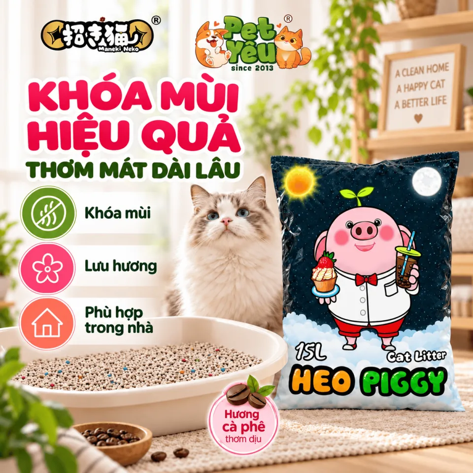 Cát Vệ Sinh Cho Mèo Heo Piggy Maneki Neko Hương Cà Phê 15L ( Túi 7Kg)