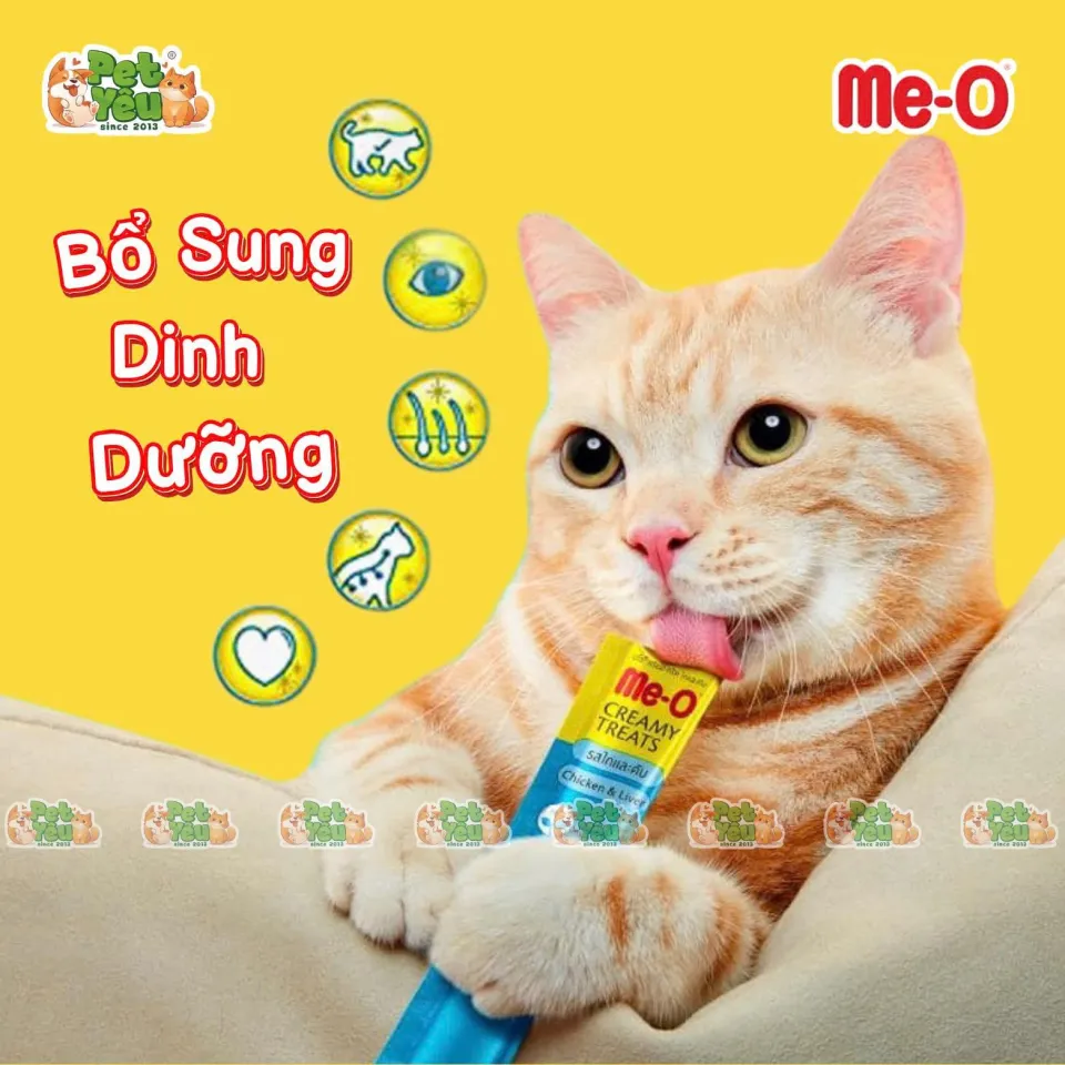 Súp thưởng dạng kem cho mèo ME-O Creamy Treats - Hộp 100 thanh Mix 4 vị