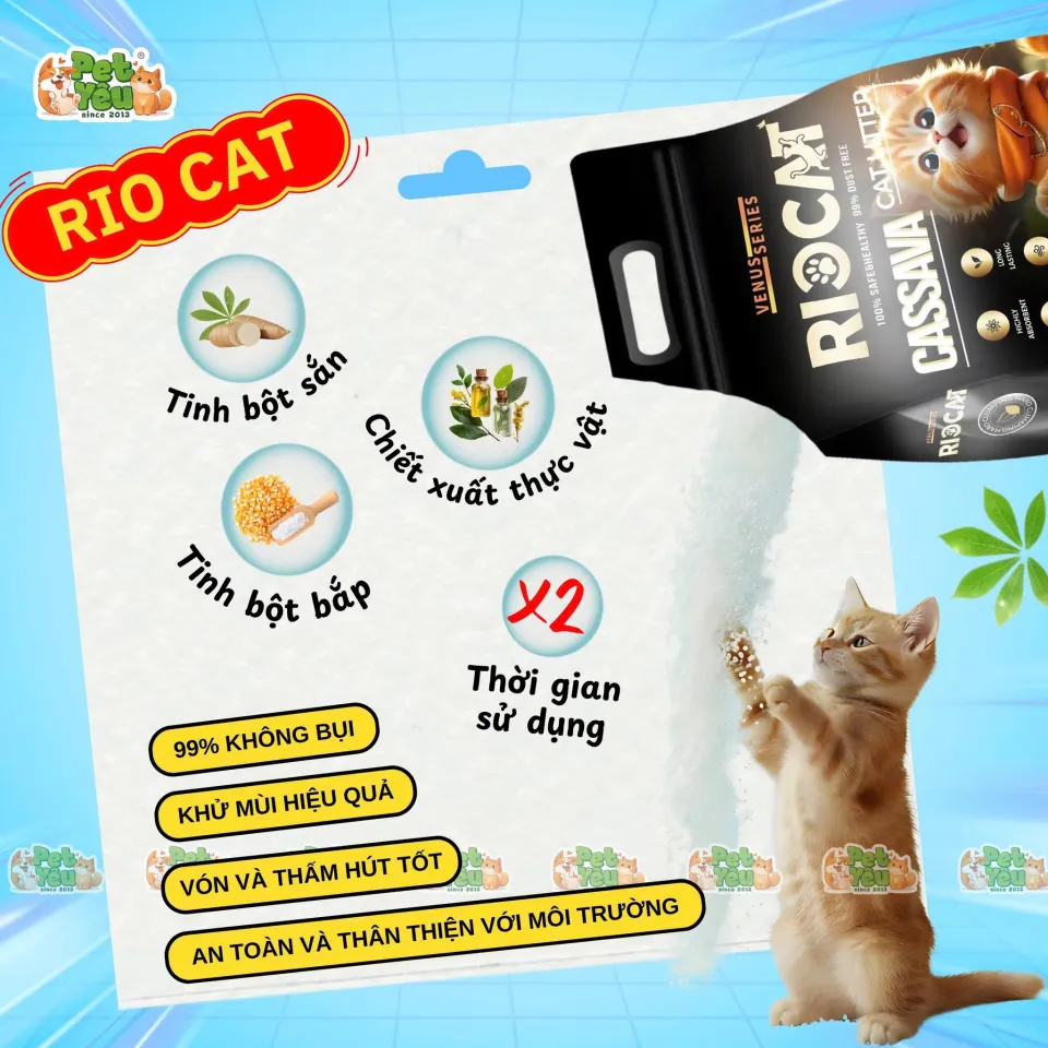 Cát sắn RIOCAT dành cho mèo túi 2kg - 6L