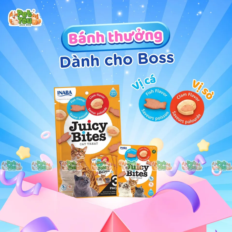 Bánh thưởng mềm INABA JUICY BITES gói 33,9g (3 gói x 11.3g)