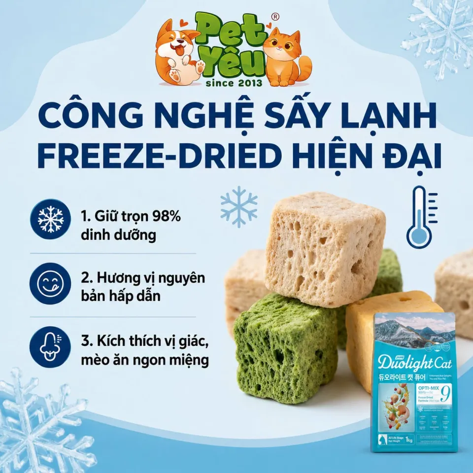 HẠT DUOLIGHT CAT PURE OPTI-MIX 9 FREEZE-DRIED FORMULA DÀNH CHO MÈO MỌI LỨA TUỔI