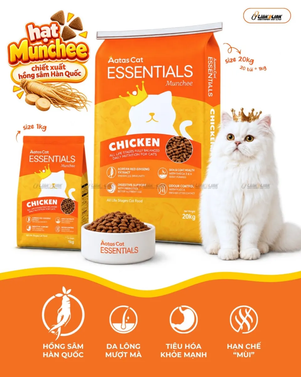 Thức ăn mèo AatasCat Essentials Munchee túi 1kg