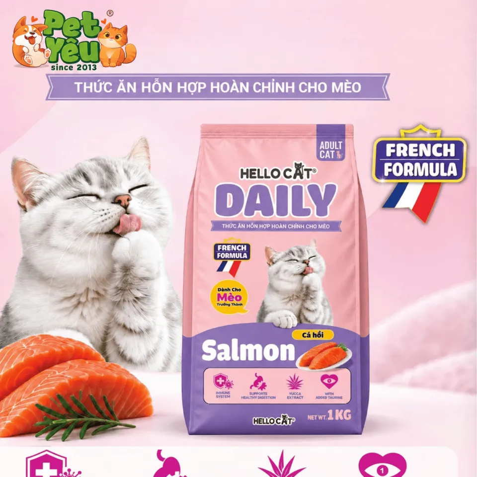 Thức Ăn Hạt Cho Mèo Trưởng Thành Hello Cat Daily - Túi 1Kg