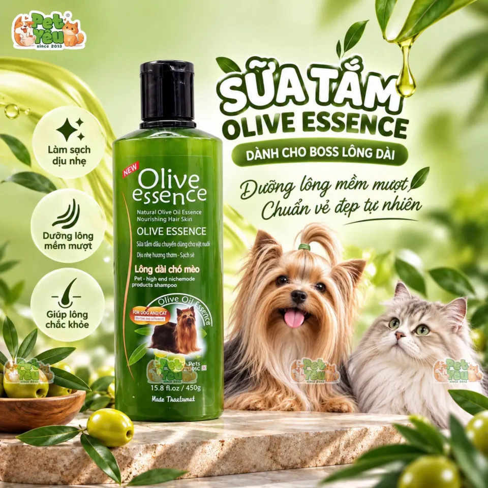 Sữa Tắm Olive Essence Thái Lan Cho Chó Mèo Chiết Xuất Dầu Olive 450ML