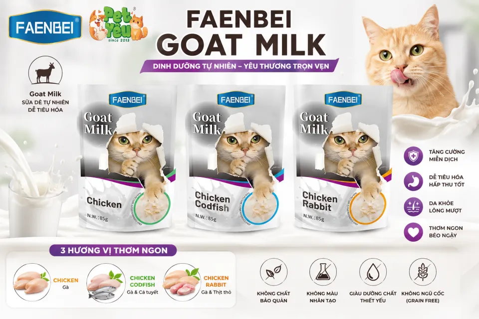 Pate sữa dê cho mèo từ 3 tháng tuổi FAENBEI - Túi 85G