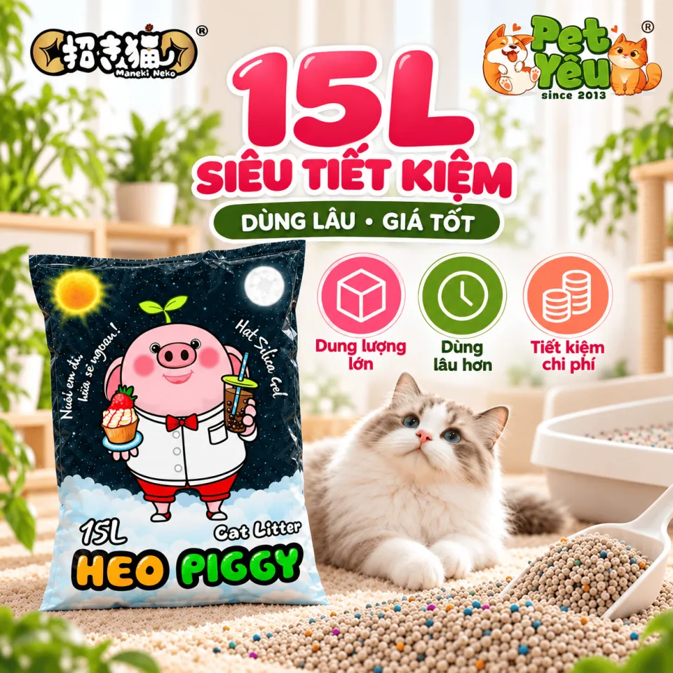 Cát Vệ Sinh Cho Mèo Heo Piggy Maneki Neko Hương Cà Phê 15L ( Túi 7Kg)