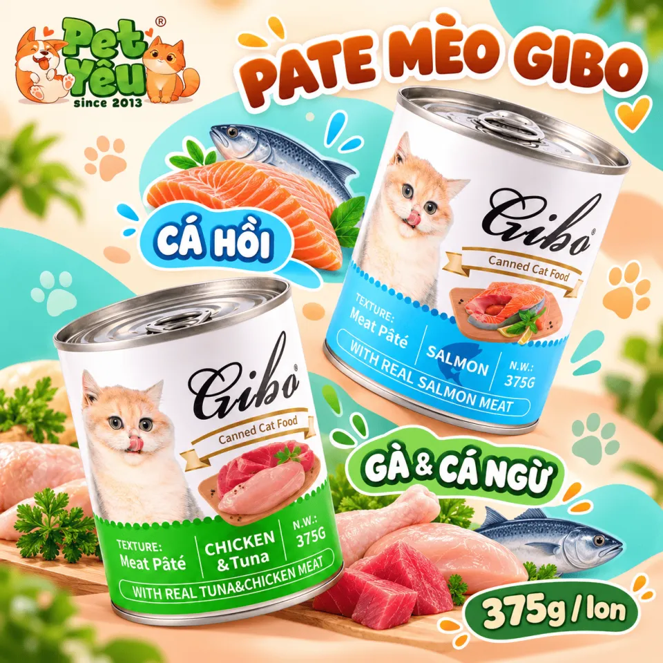 Pate GIBO Cho Mèo Dạng Thịt Mềm Thơm Ngon - Lon 375G