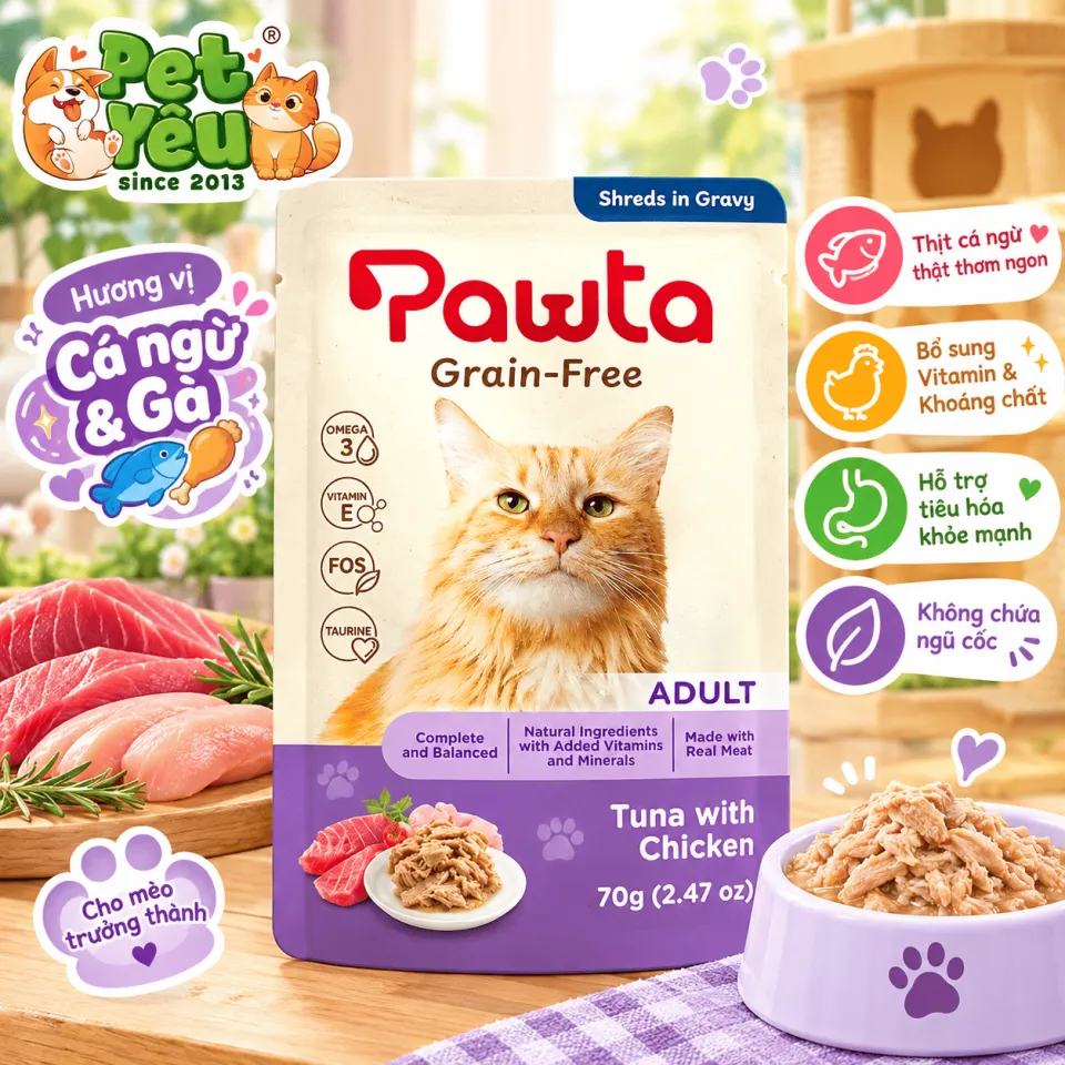 Pate Pawta Không Ngũ Cốc Cho Mèo 70G – 5 Hương Vị Cho Mèo Con & Mèo Lớn