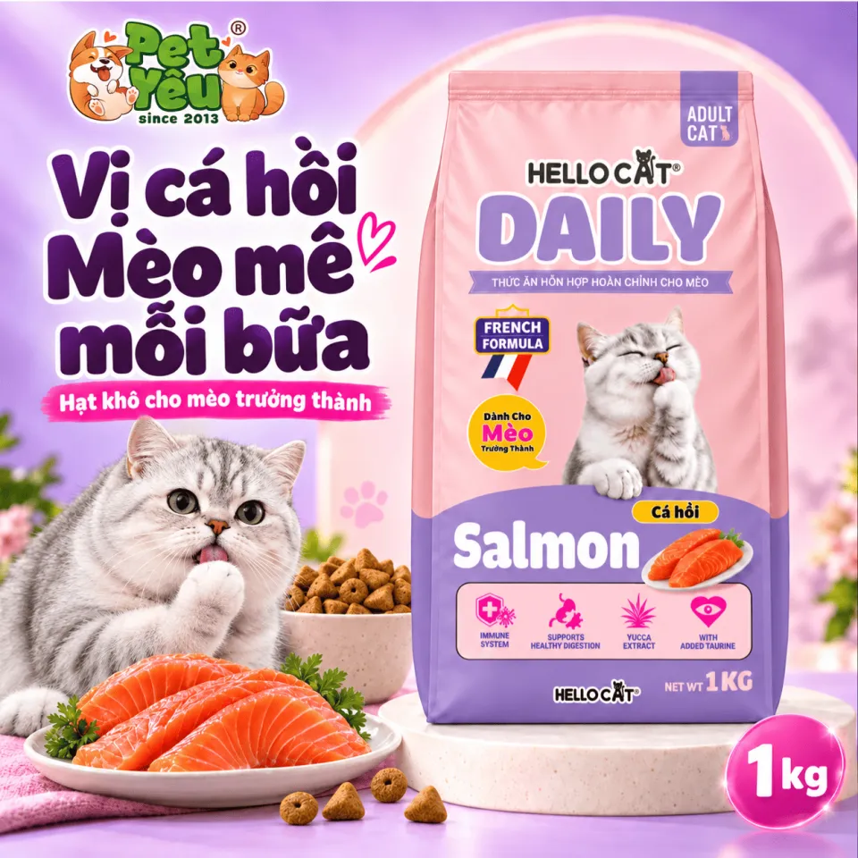 Thức Ăn Hạt Cho Mèo Trưởng Thành Hello Cat Daily - Túi 1Kg