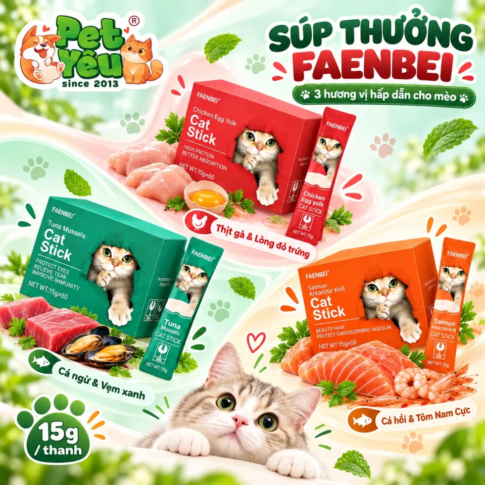 Súp Thưởng Dành Cho Mèo FAENBEI (15G x 60 Thanh)