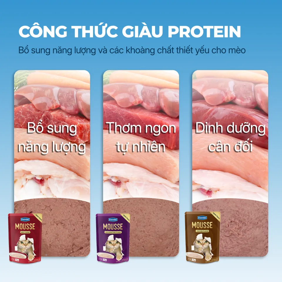 Pate Mousse FAENBEI cho mèo từ 3 tháng tuổi - Túi 85G