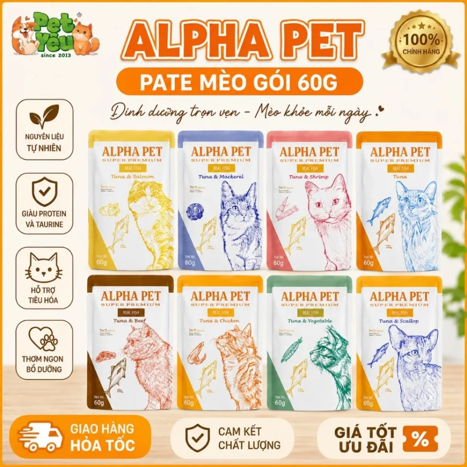 Pate Alpha Pet Cá Ngừ 60G Dành Cho Mèo – 8 Vị Topping Thơm Ngon