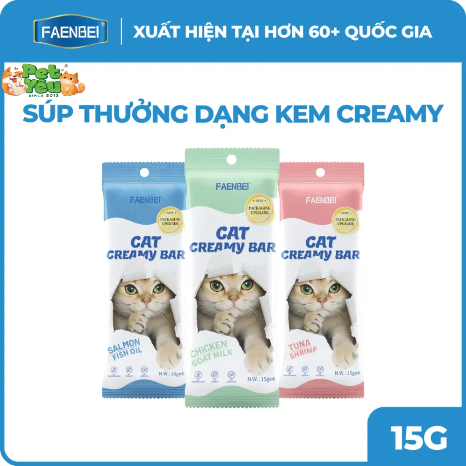 Súp thưởng Creamy FAENBEI dành cho mèo từ 3 tháng tuổi - Gói 60G (4 Que x15G)