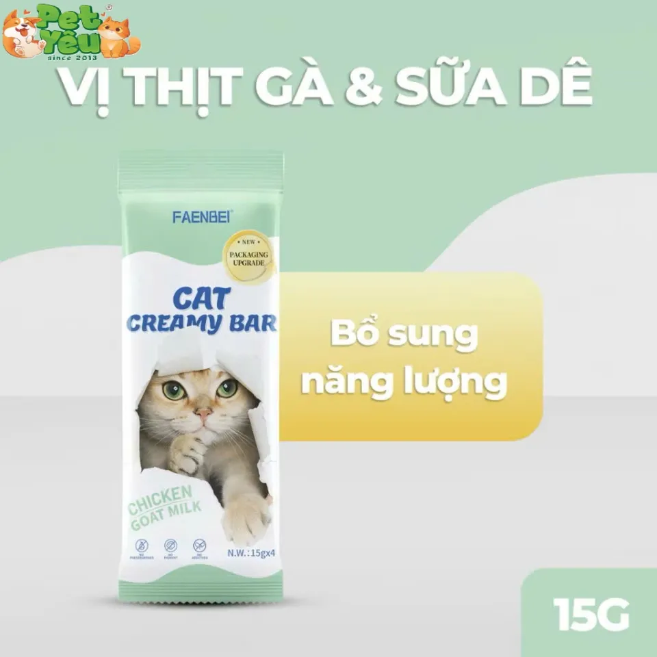 Súp thưởng Creamy FAENBEI dành cho mèo từ 3 tháng tuổi - Gói 60G (4 Que x15G)