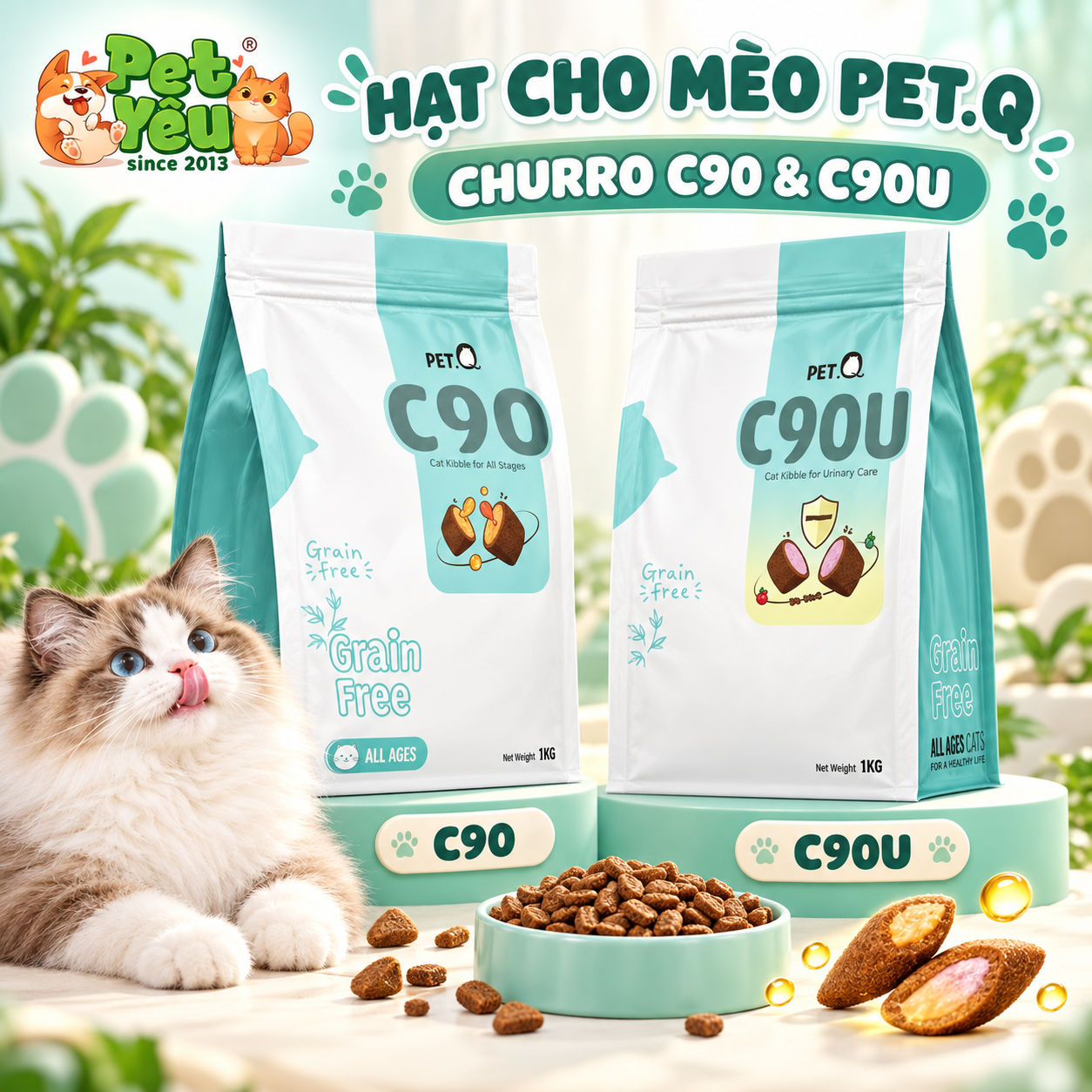 Thức Ăn Hạt Cho Mèo PetQ Churro C90 & C90U - Túi 1Kg