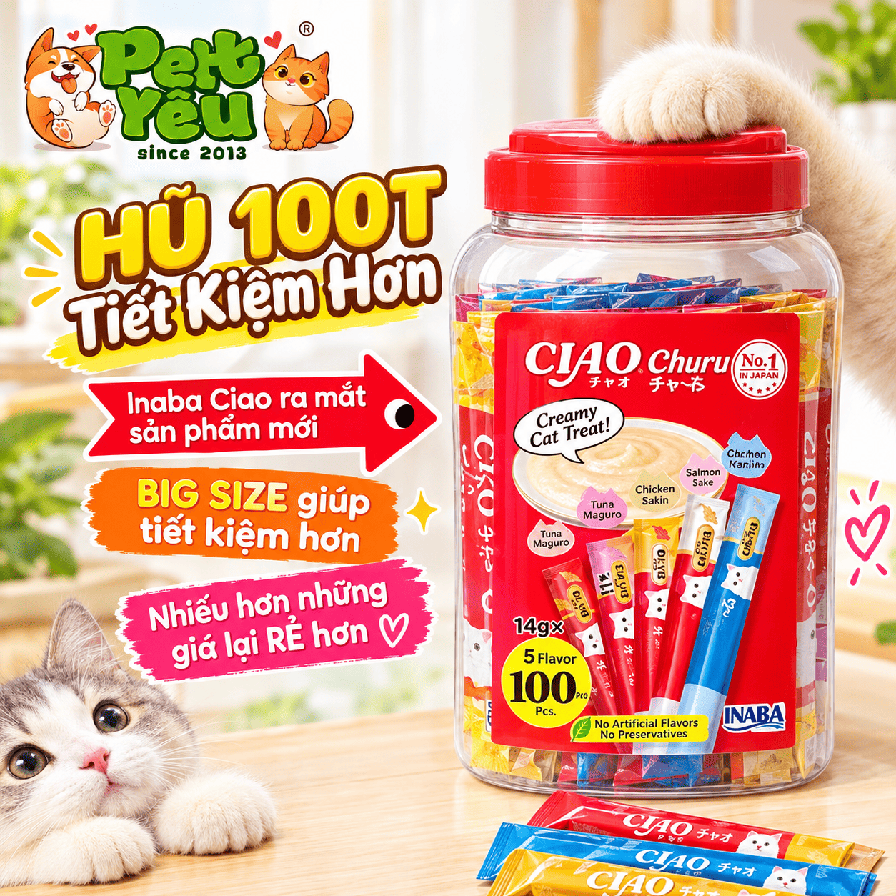Súp Thưởng Mèo INABA CIAO CHURU Cá Ngừ Mix Vị - Hũ 100 Thanh