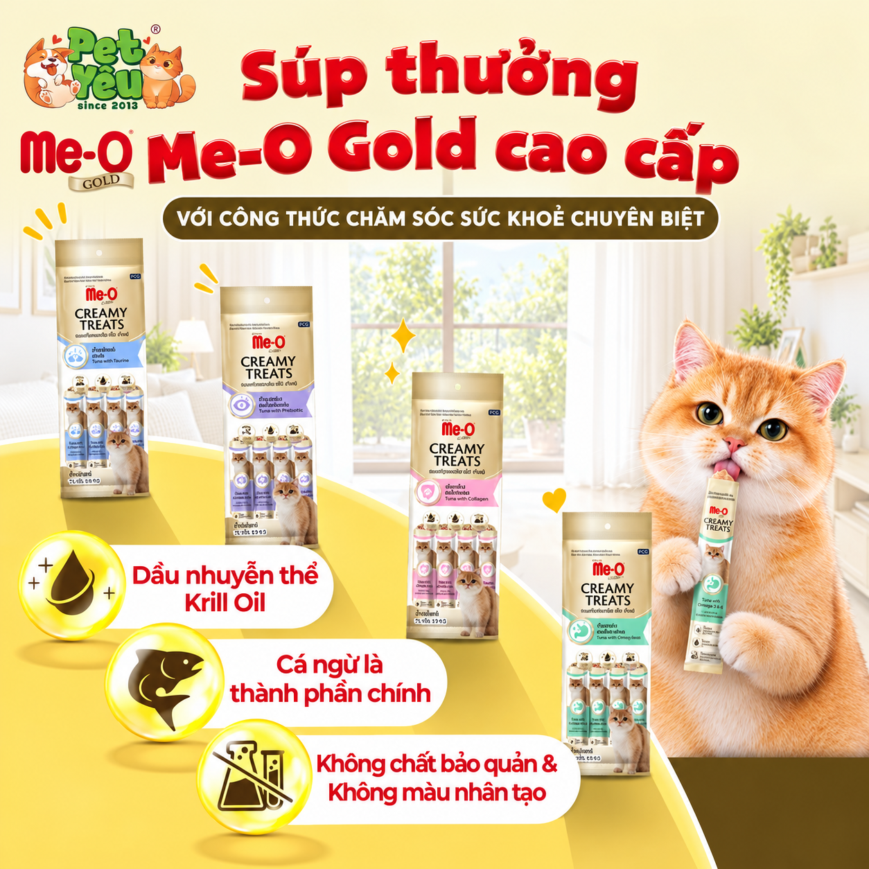 Súp thưởng Cao Cấp Me-o Gold Cho Mèo - 60G (15g x 4 thanh)