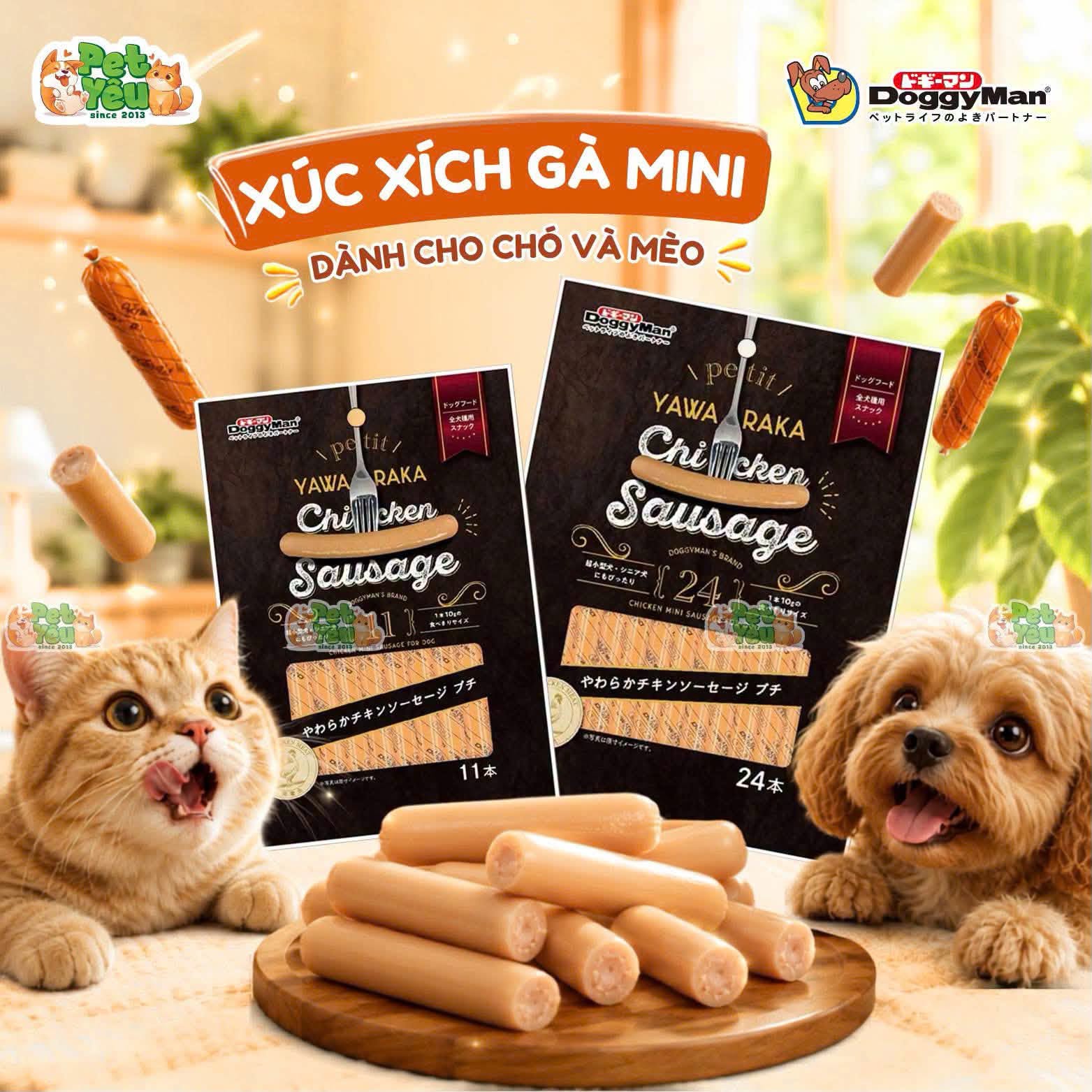 Xúc Xích Gà Mini DoggyMan Dành Cho Chó & Mèo