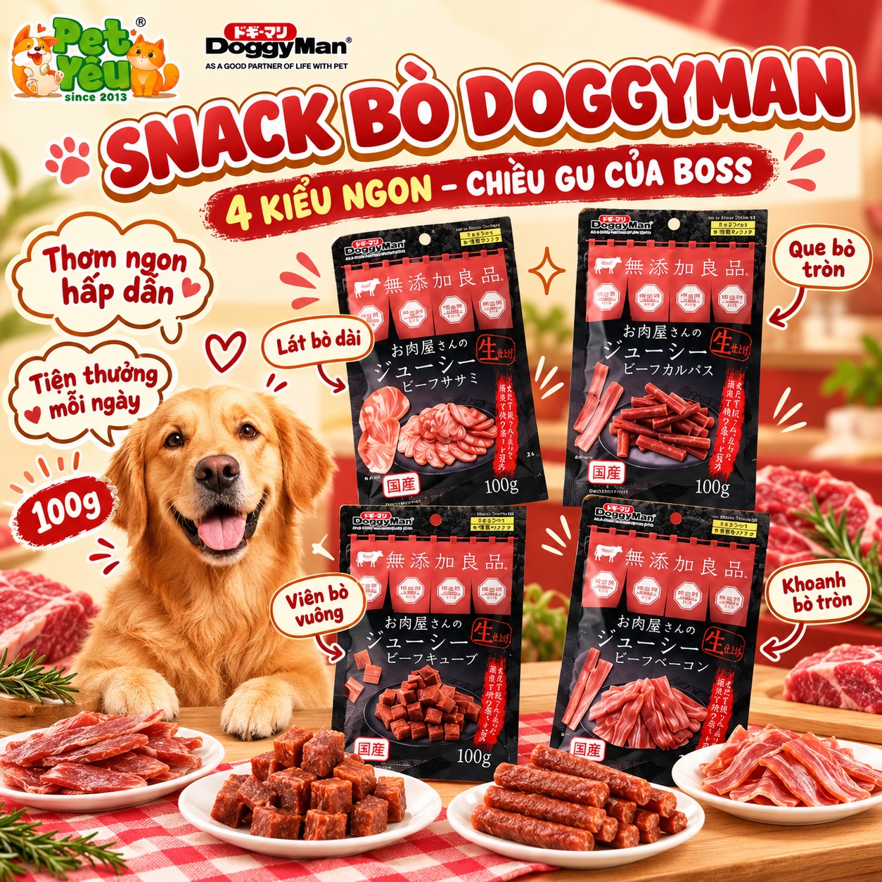 Bánh Thưởng DoggyMan Vị Bò Cho Chó – 100G